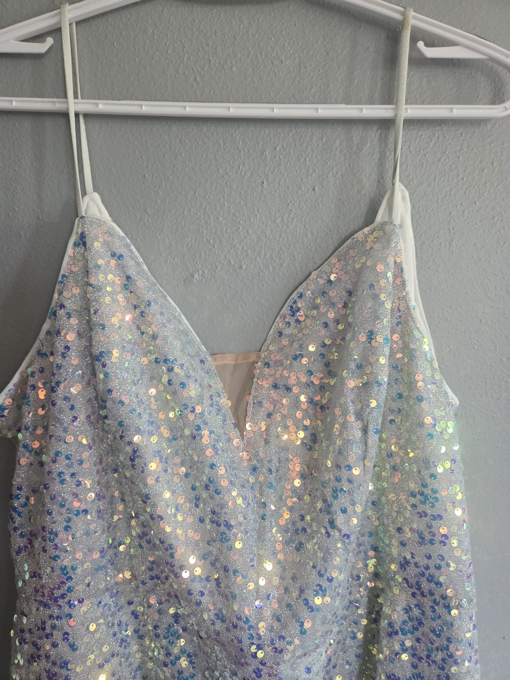 Iridescent Sequin Slip Dress - White/Blue - Picture 2 of 4